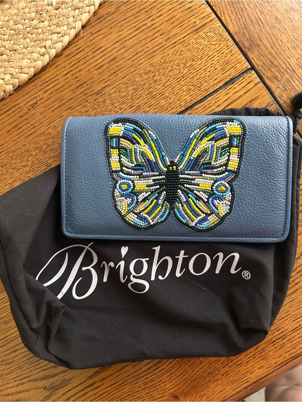 Brighton Blue Wallet with Multicolor Beaded Butterfly